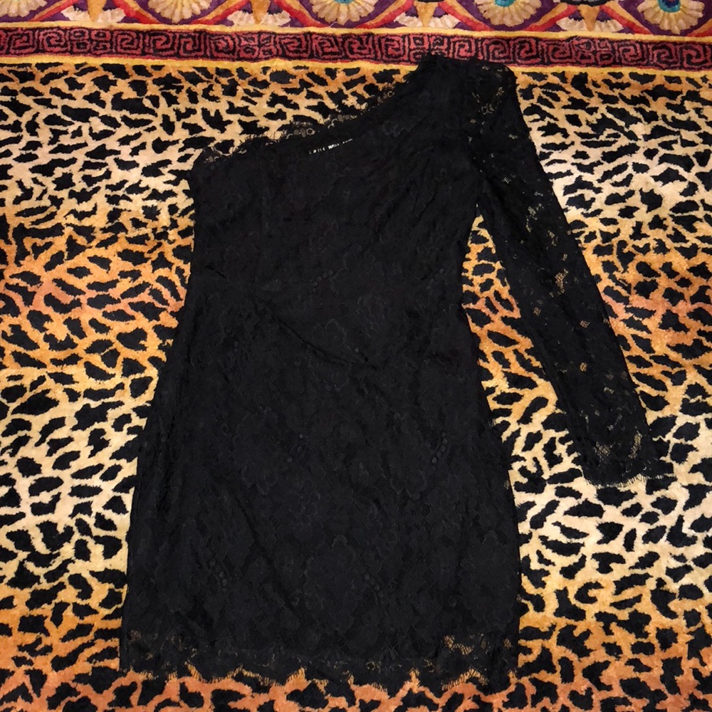 Black one shoulder lace mini dress SMALL